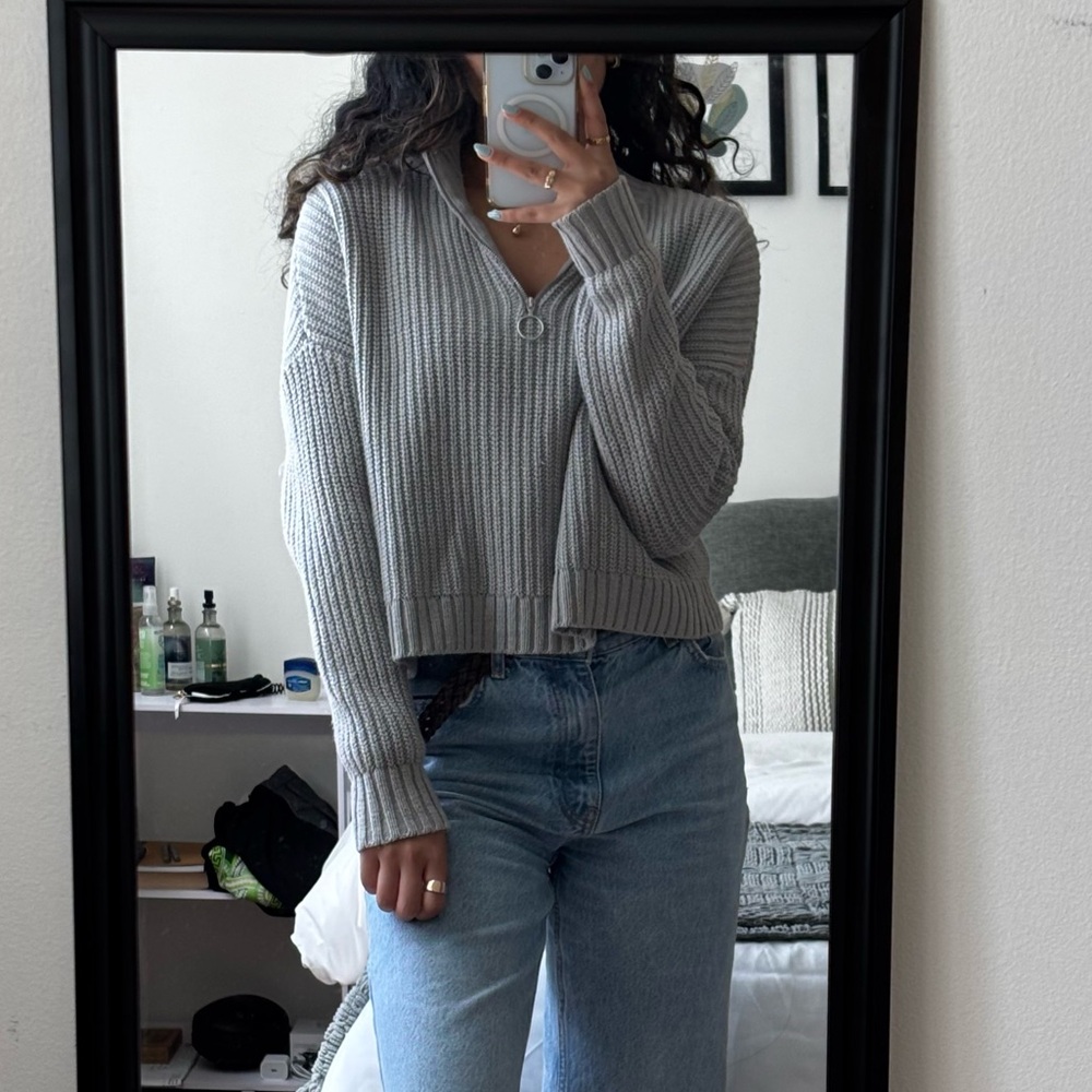 Hollister Gray Knit Quarter Zip